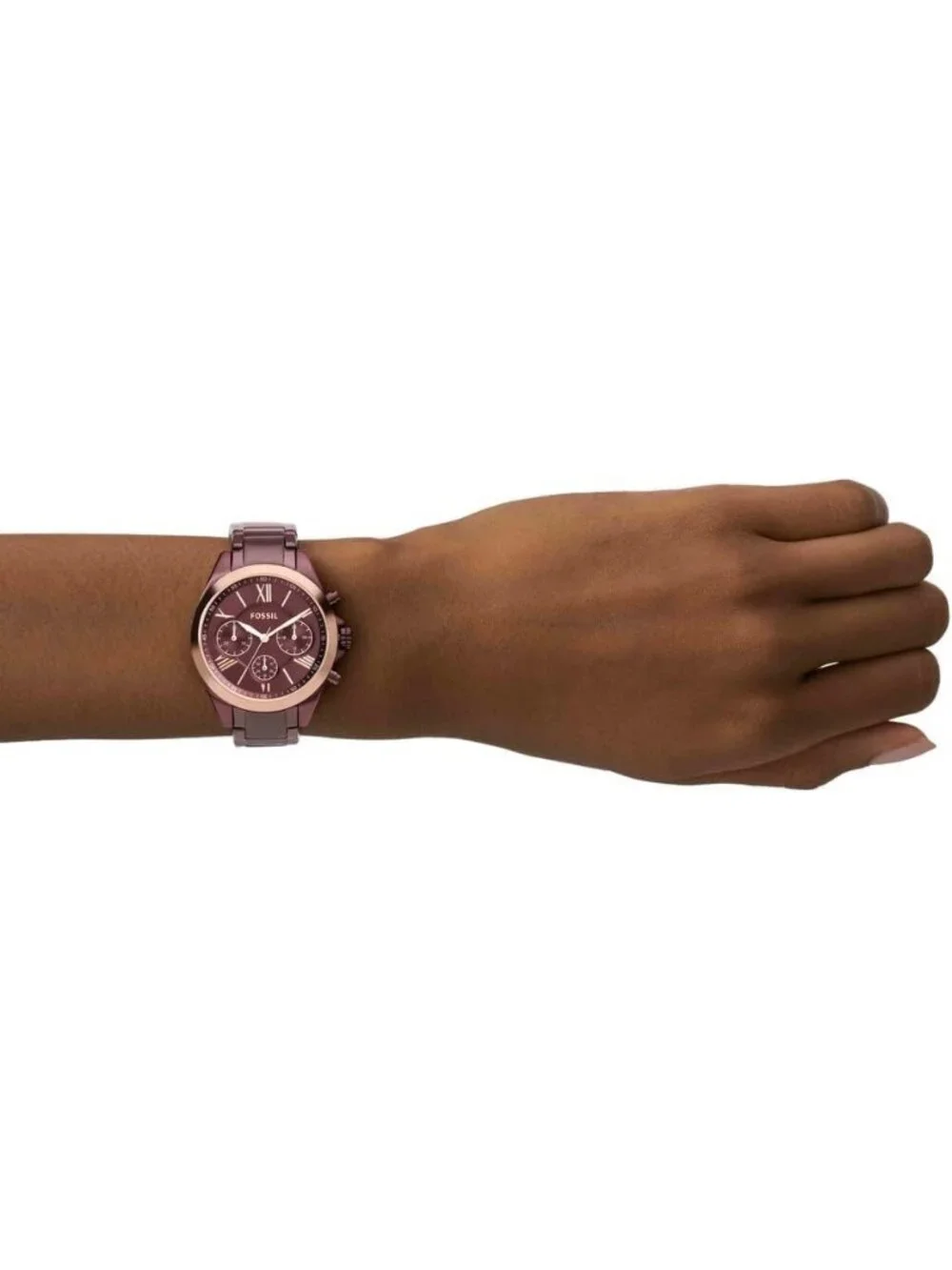 Women's Wine Modern Courier Stainless Steel Chronograph Dress Quartz Wrist Watch